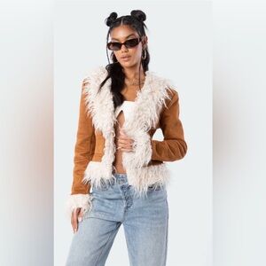 ⭐️NWT⭐️ Edikted Faux Fur Trim Coat, Size M, Brown